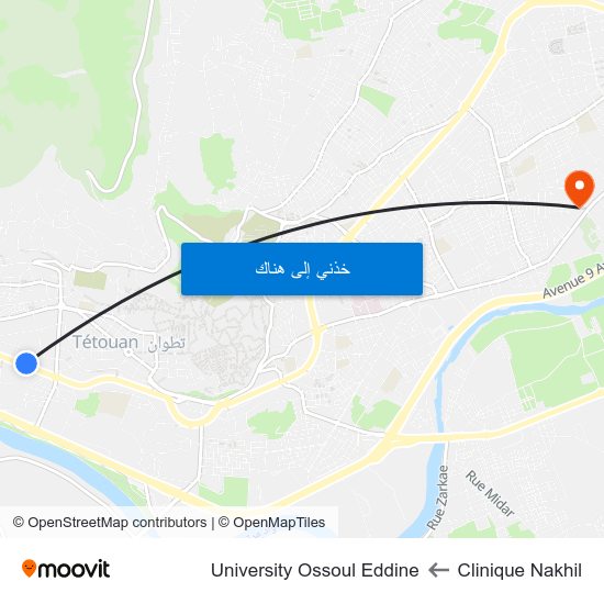 Clinique Nakhil to University Ossoul Eddine map