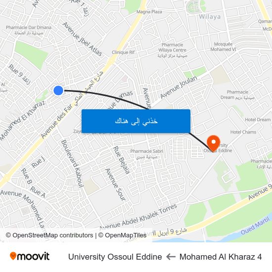 Mohamed Al Kharaz 4 to University Ossoul Eddine map