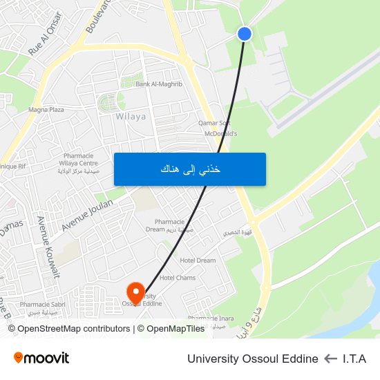 I.T.A to University Ossoul Eddine map