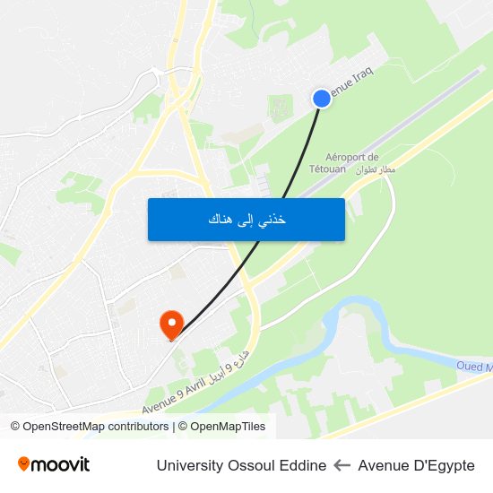 Avenue D'Egypte to University Ossoul Eddine map