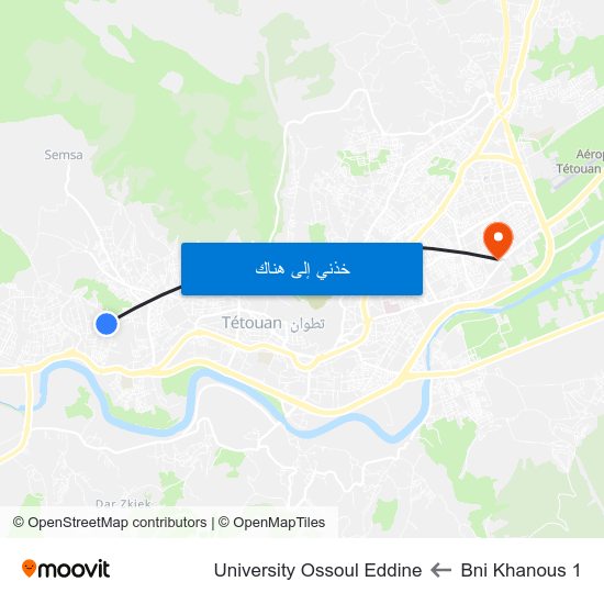 Bni Khanous 1 to University Ossoul Eddine map