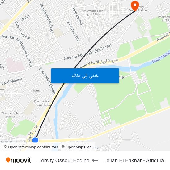 Abdellah El Fakhar - Afriquia to University Ossoul Eddine map