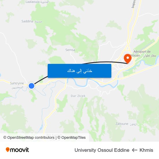 Khmis to University Ossoul Eddine map