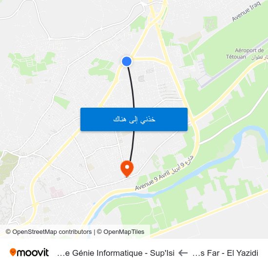 Avenue Des Far - El Yazidi to Institut Supérieur De Génie Informatique - Sup'Isi map