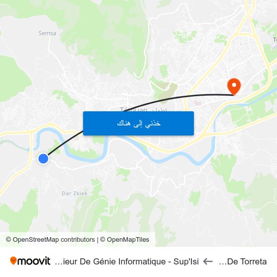 Route De Torreta to Institut Supérieur De Génie Informatique - Sup'Isi map