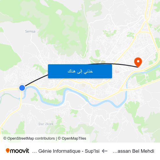 Afriquia - Mly Hassan Bel Mehdi to Institut Supérieur De Génie Informatique - Sup'Isi map