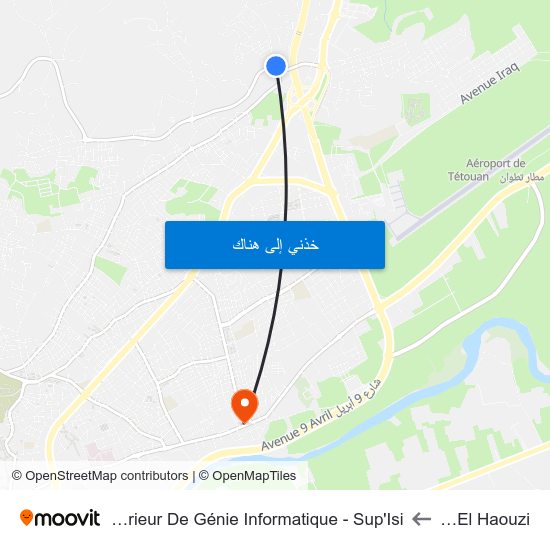 Jnan El Haouzi to Institut Supérieur De Génie Informatique - Sup'Isi map