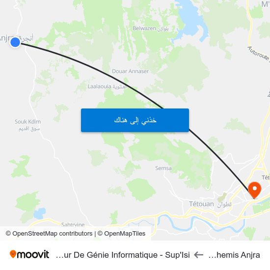 Souk Khemis Anjra to Institut Supérieur De Génie Informatique - Sup'Isi map