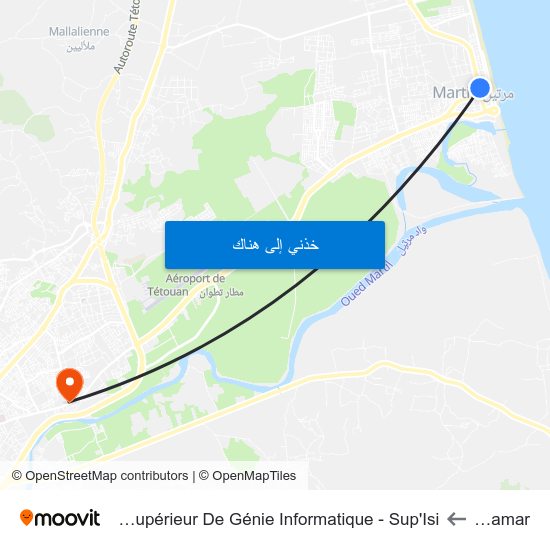 Miramar to Institut Supérieur De Génie Informatique - Sup'Isi map