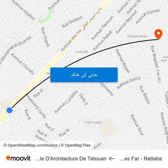 Avenue Des Far - Rettaha to Ecole Nationale D'Architecture De Tétouan map