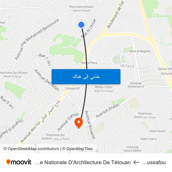 Boussafou to Ecole Nationale D'Architecture De Tétouan map