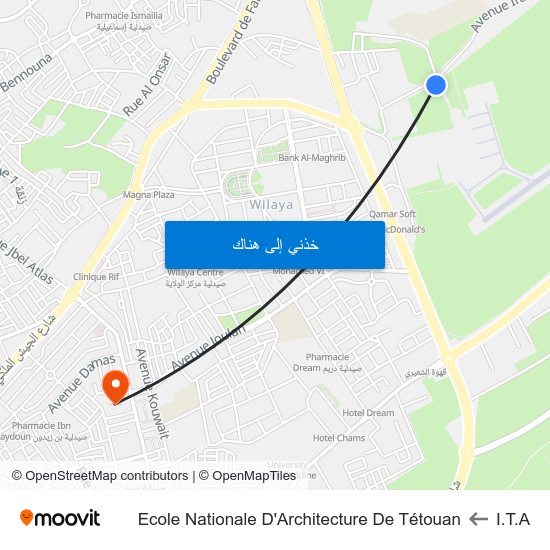 I.T.A to Ecole Nationale D'Architecture De Tétouan map