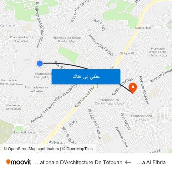 Fatima Al Fihria to Ecole Nationale D'Architecture De Tétouan map