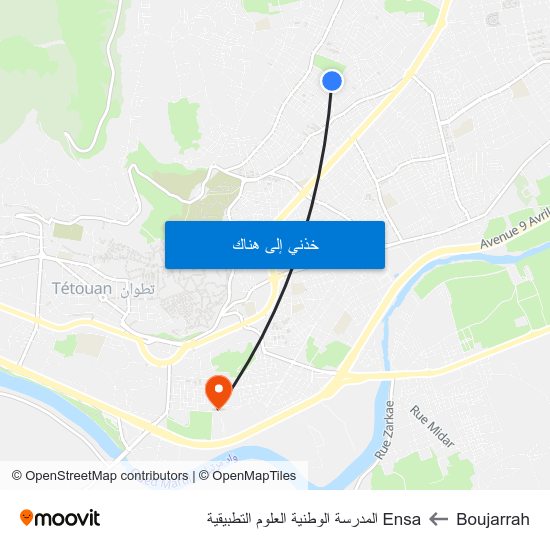 Boujarrah to Ensa المدرسة الوطنية العلوم التطبيقية map