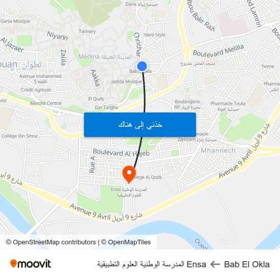 Bab El Okla to Ensa المدرسة الوطنية العلوم التطبيقية map