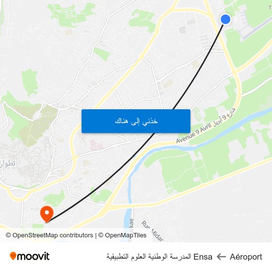 Aéroport to Ensa المدرسة الوطنية العلوم التطبيقية map