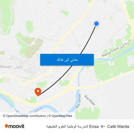 Café Warda to Ensa المدرسة الوطنية العلوم التطبيقية map