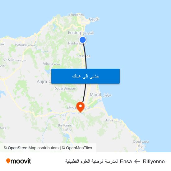 Rifiyenne to Ensa المدرسة الوطنية العلوم التطبيقية map