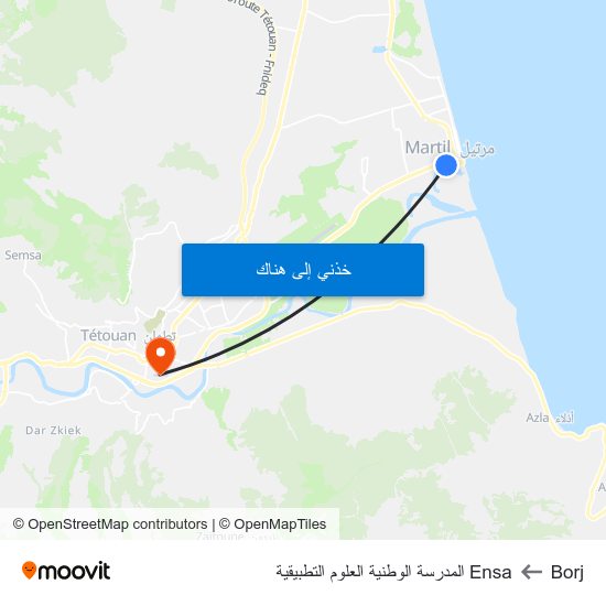 Borj to Ensa المدرسة الوطنية العلوم التطبيقية map