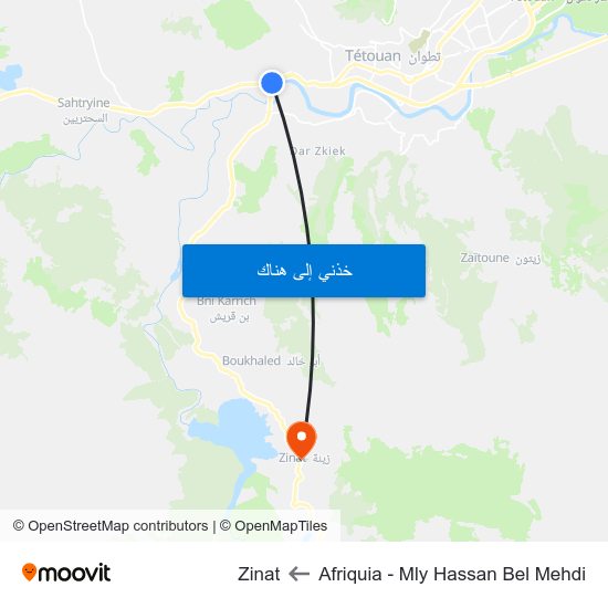 Afriquia - Mly Hassan Bel Mehdi to Zinat map