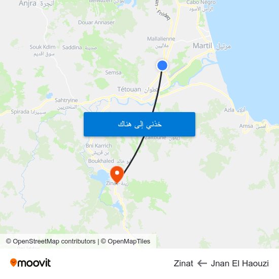 Jnan El Haouzi to Zinat map