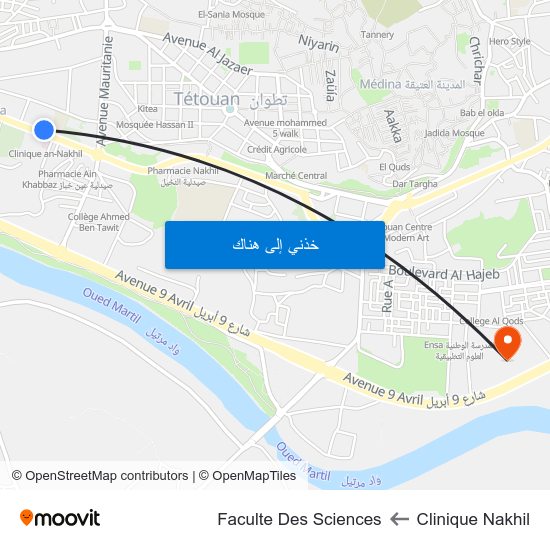 Clinique Nakhil to Faculte Des Sciences map