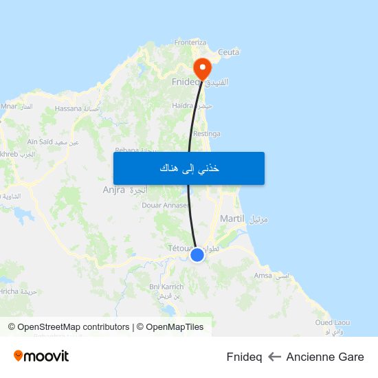 Ancienne Gare to Fnideq map