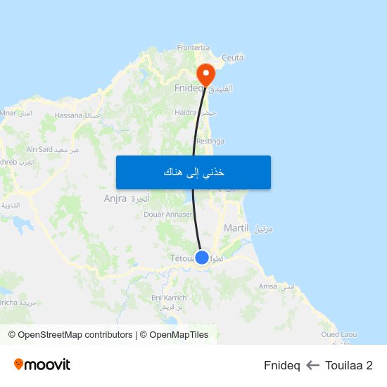 Touilaa 2 to Fnideq map