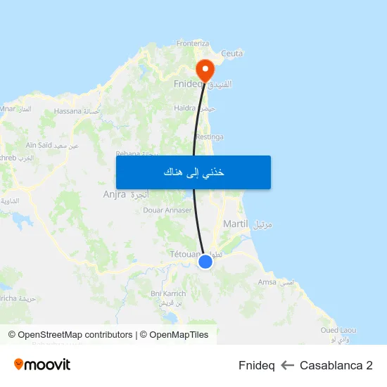 Casablanca 2 to Fnideq map