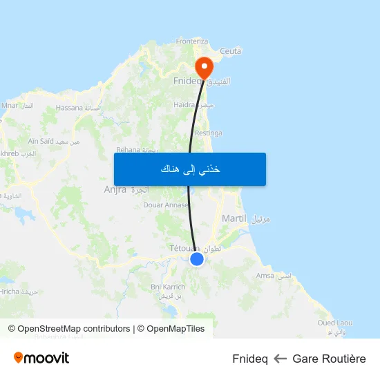 Gare Routière to Fnideq map