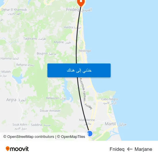 Marjane to Fnideq map