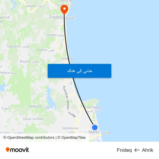 Ahrik to Fnideq map