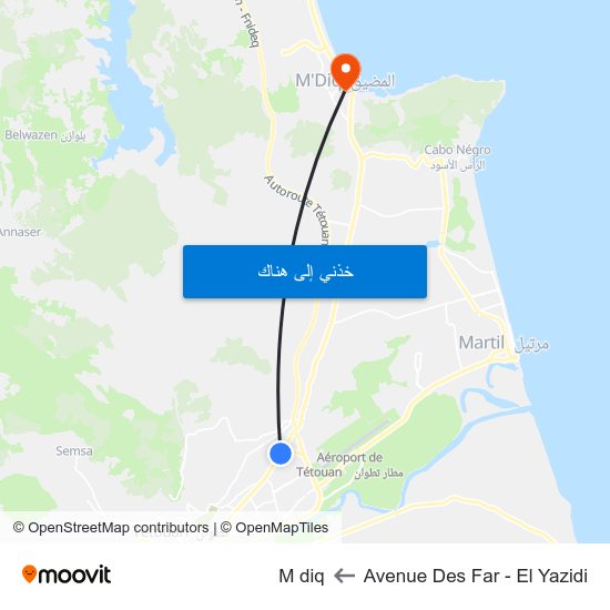 Avenue Des Far - El Yazidi to M diq map