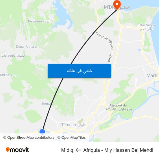 Afriquia - Mly Hassan Bel Mehdi to M diq map