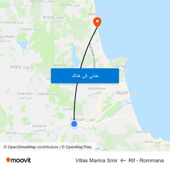 Rif - Rommana to Villas Marina Smir map