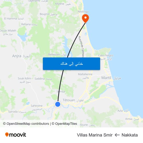 Nakkata to Villas Marina Smir map