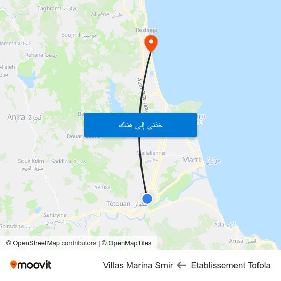 Etablissement Tofola to Villas Marina Smir map