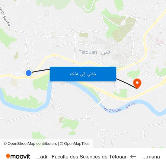 Rif - Rommana to Université Abdelmalek Essaâdi - Faculté des Sciences de Tétouan map