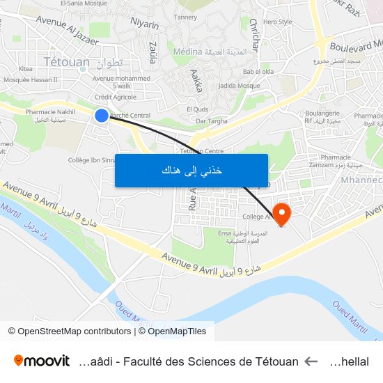 Jardin Chellal to Université Abdelmalek Essaâdi - Faculté des Sciences de Tétouan map