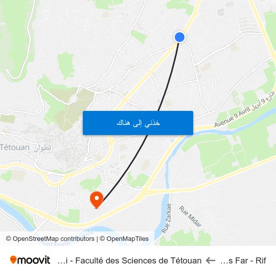 Avenue Des Far - Rif to Université Abdelmalek Essaâdi - Faculté des Sciences de Tétouan map