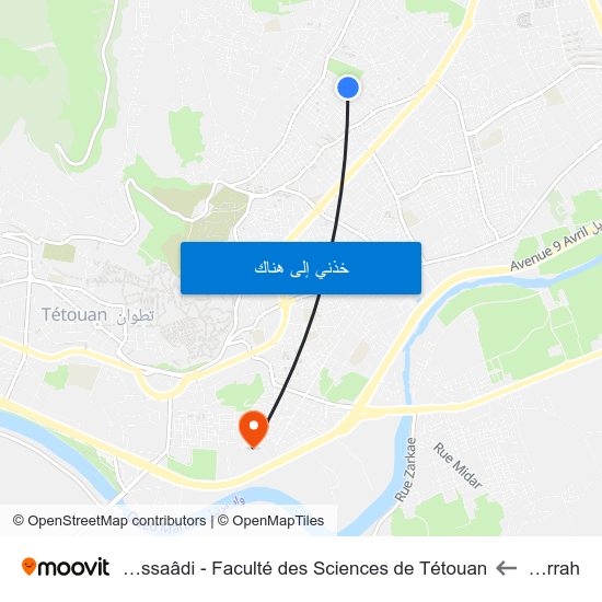 Boujarrah to Université Abdelmalek Essaâdi - Faculté des Sciences de Tétouan map