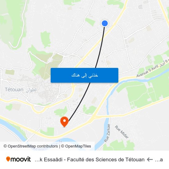 Afka to Université Abdelmalek Essaâdi - Faculté des Sciences de Tétouan map