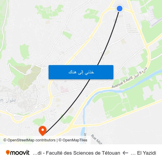 Mohamed El Yazidi to Université Abdelmalek Essaâdi - Faculté des Sciences de Tétouan map