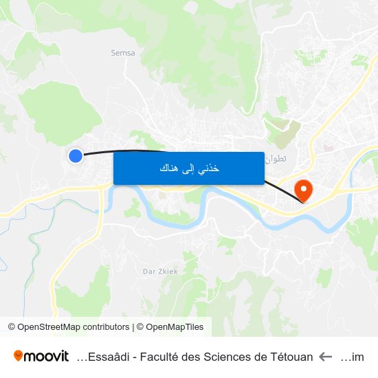 Nassim to Université Abdelmalek Essaâdi - Faculté des Sciences de Tétouan map