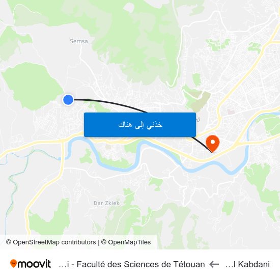 Mosquée El Kabdani to Université Abdelmalek Essaâdi - Faculté des Sciences de Tétouan map