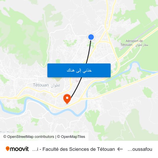 Bennouna Boussafou to Université Abdelmalek Essaâdi - Faculté des Sciences de Tétouan map