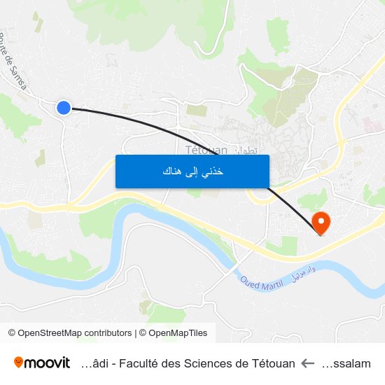 Palais Essalam to Université Abdelmalek Essaâdi - Faculté des Sciences de Tétouan map