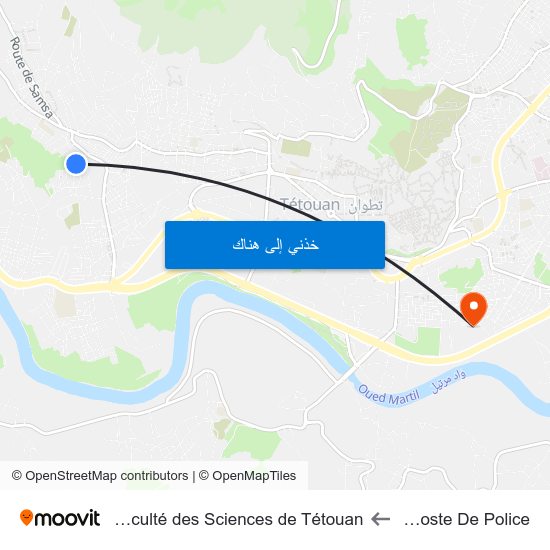 Avenue De Zaio - Poste De Police to Université Abdelmalek Essaâdi - Faculté des Sciences de Tétouan map