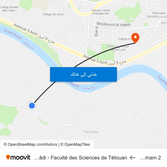 Saf Al Hamam 2 to Université Abdelmalek Essaâdi - Faculté des Sciences de Tétouan map