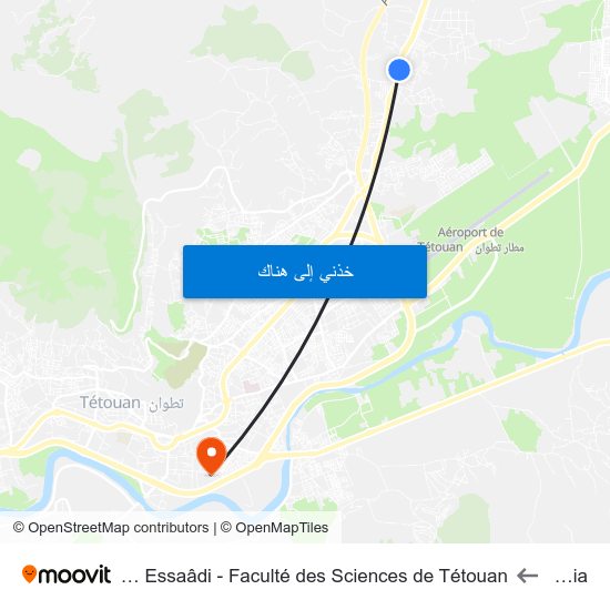 Koudia to Université Abdelmalek Essaâdi - Faculté des Sciences de Tétouan map